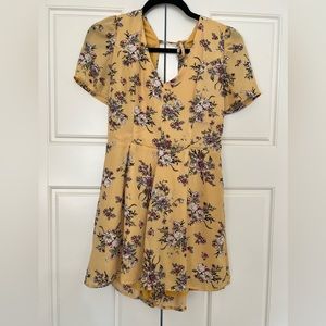 NWT Francesca’s Yellow Floral Open Back Romper
